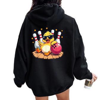Cute Duck With Sunglasses Duck Playing Bowling For Women Women Oversized Hoodie Back Print - Thegiftio