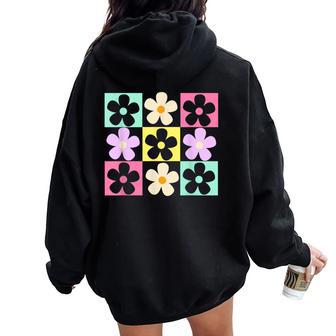 Cute Flower Pattern Retro Groovy Daisy Flower 70S Women Oversized Hoodie Back Print - Thegiftio UK