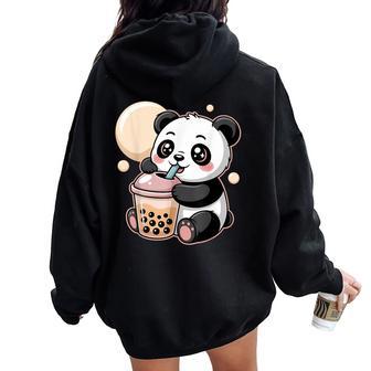 Cute Kawaii Panda Drinking Boba Bubble Tea Aesthetic Women Oversized Hoodie Back Print - Thegiftio