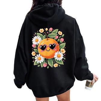 Cute Orange With Flower For & Girls Oranges Fruit Women Oversized Hoodie Back Print - Thegiftio UK