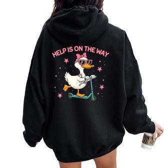 Cute Scooter Goose School Nurse Help Is On The Way Women Oversized Hoodie Back Print - Thegiftio UK
