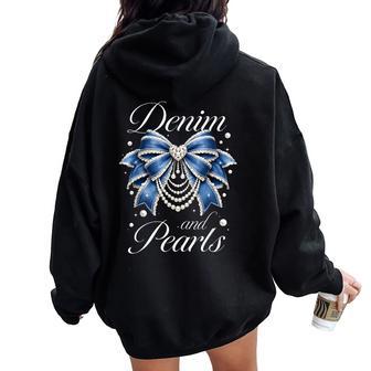 Denim And Pearls Cowgirl Ladies Girls Women Women Oversized Hoodie Back Print - Thegiftio UK
