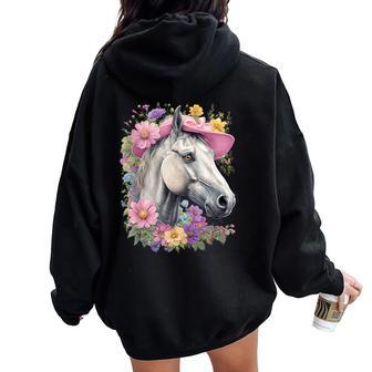 Derby Horse With Pink Sun Hat Women's Horse Racing Women Oversized Hoodie Back Print - Thegiftio