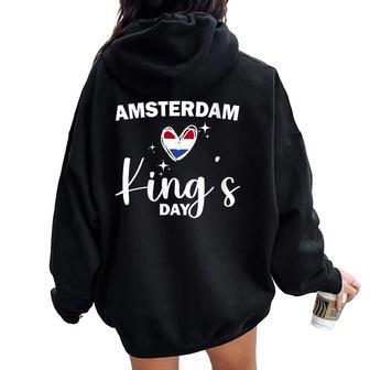 Día Del Rey Bandera Holanda Corazón Koningsdag Amsterdam Cuello Women Oversized Hoodie Back Print - Regaloses