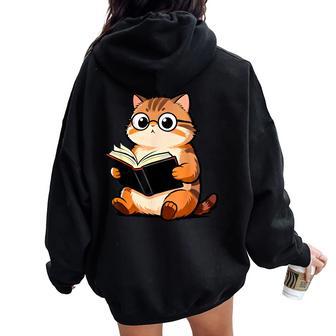 Divertido Lector De Libros Con Diseño De Gato Y Gatito Regalo Para Hombres Es Y Niños Women Oversized Hoodie Back Print - Regaloses