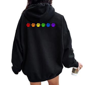 Dog Paw Lgbtq Rainbow Flag Gay Pride Ally Dog Lover Owner Women Oversized Hoodie Back Print - Thegiftio UK