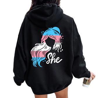 Drapeau De La Fierté Transgenrehe Transwoman Anime Lgbtq Pour Sweat à capuche oversize pour femme avec imprimé dans le dos - Cadeauxyz