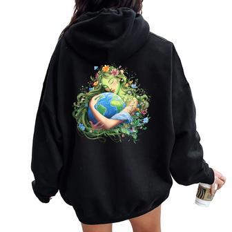 Earth Day 2026 Green Mother Nature Planet Girls Women Oversized Hoodie Back Print - Thegiftio