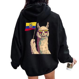 Ecuadorian Roots Llama Sunglass Ecuadorian Flag Ecuador Women Oversized Hoodie Back Print - Thegiftio UK