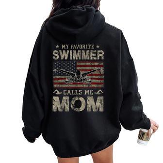 My Favorite Swimmer Calls Me Mom Women Oversized Hoodie Back Print - Thegiftio