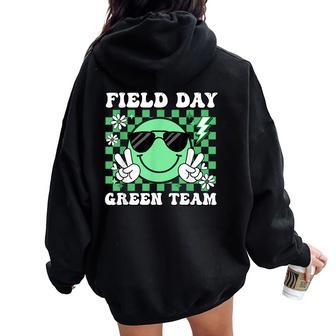 Field Day Green Team Groovy Smile Face Checkered Students Women Oversized Hoodie Back Print - Thegiftio UK