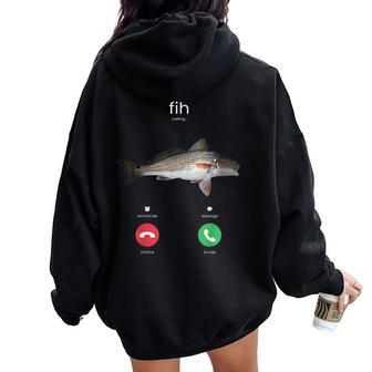 Fih Calling Fish Meme Aceptar Llamada Telefónica Hombres Es Women Oversized Hoodie Back Print - Regaloses