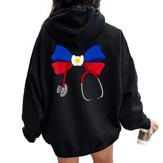 Filipina Coquette Nurse Bow Philippines Flag Pinay Nurse Women Oversized Hoodie Back Print - Thegiftio UK