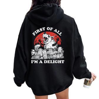 First Of All I'm A Delight Angry Opossum Sarcastic Possum Women Oversized Hoodie Back Print - Thegiftio UK