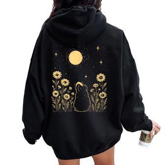 Floral Guinea Pig Moon Celestial Night Flower Animal Lover Women Oversized Hoodie Back Print | Mazezy
