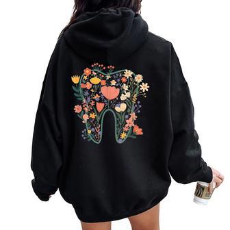 Floral Tooth Boho Flower Dental Student Dental Assistant Women Oversized Hoodie Back Print - Thegiftio UK