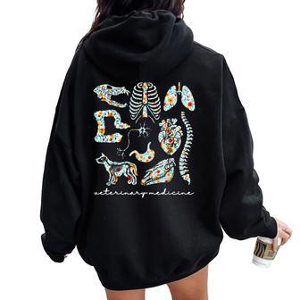 Floral Veterinary Anatomy Vet Tech Veterinary Technician Women Oversized Hoodie Back Print - Thegiftio UK