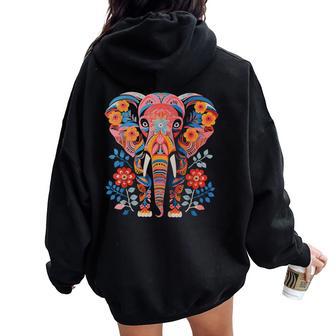 Flower Elephant With Floral Graphic For Mom Girl Ns Women Women Oversized Hoodie Back Print - Thegiftio