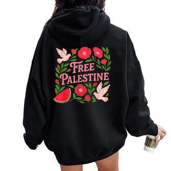 Free Palestine Gaza Boho Flower Watermelon Women Oversized Hoodie Back Print - Thegiftio