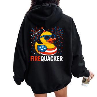 4Th Of July Duck Firequacker Patriotic Fourth Of July Women Oversized Hoodie Back Print | Seseable UK