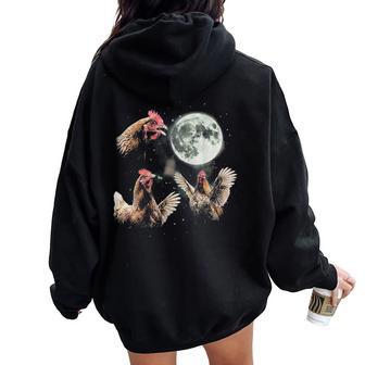 Chicken Howling At Moon Vintage 90S Graphic Women Oversized Hoodie Back Print - Thegiftio UK