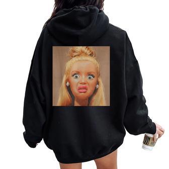 Creepy Doll Face Meme Expression Hilarious Sarcastic Women Oversized Hoodie Back Print - Thegiftio UK