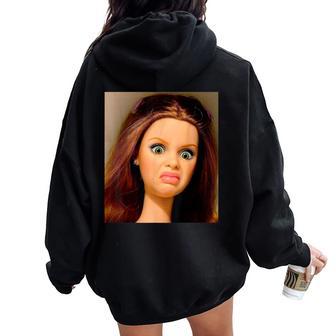 Disgusting Doll Face Meme Y2k Hilarious Sarcastic Women Oversized Hoodie Back Print - Thegiftio UK