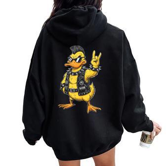 Duck Punk Rock Metal Metal Rock And Roll Música Niños In Mangas Women Oversized Hoodie Back Print - Regaloses