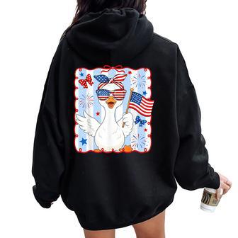 Goose 4Th Of July American Flag Preppy Girl Women Oversized Hoodie Back Print - Thegiftio UK