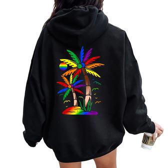 Palm Trees Rainbow Flag Gay Pride Lgbt Summer Vacation Women Oversized Hoodie Back Print - Thegiftio UK