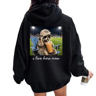 Raccoon Soccer Mama Field I Live Here Now Iced Coffee Women Oversized Hoodie Back Print - Thegiftio UK