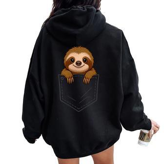 Sloth Peeking In Pocket Animal Lover Kids Women Oversized Hoodie Back Print - Thegiftio UK