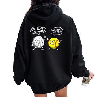 Softball And Volleyball Girl Player Balls Joke Women Oversized Hoodie Back Print - Thegiftio UK