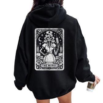 Spooky Skeleton Rn Nurse The Nurse Tarot Card Nursing Women Oversized Hoodie Back Print - Thegiftio