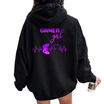 Gamer Girl Gaming Herzschlagideojuegos Chica Regalo Women Oversized Hoodie Back Print - Regaloses