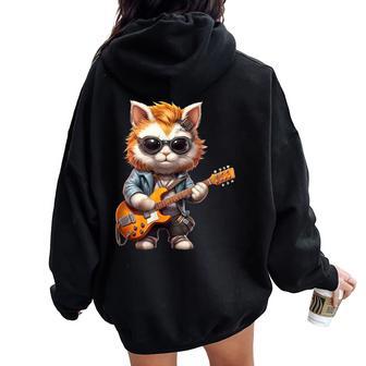 Gato Gatito Guitarrista Regalo Para Hombre Papá Niña Women Oversized Hoodie Back Print - Regaloses