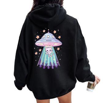 Gatos Y Extraterrestres Amantes De Los Gatos Cuello Women Oversized Hoodie Back Print - Regaloses