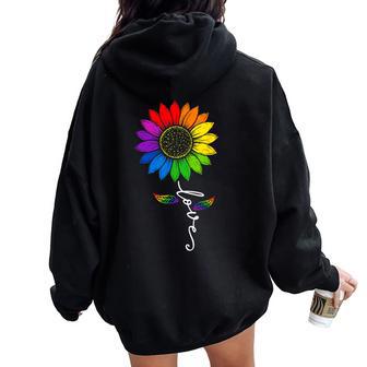 Gay Pride Love Sunflower Rainbow Flag Lgbtq Ally Lgbt Womens Women Oversized Hoodie Back Print - Thegiftio UK