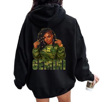 Gemini Queen Loc'd Black Woman Camo Zodiac Sign Women Oversized Hoodie Back Print - Thegiftio UK