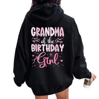 Grandma Of The Birthday Girl Matching Pink Coquette Bow Women Oversized Hoodie Back Print - Thegiftio UK