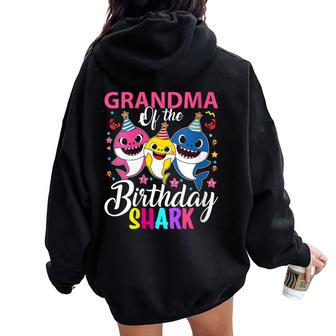 Grandma Of The Birthday Shark Family Kids Birthday Women Oversized Hoodie Back Print - Thegiftio UK