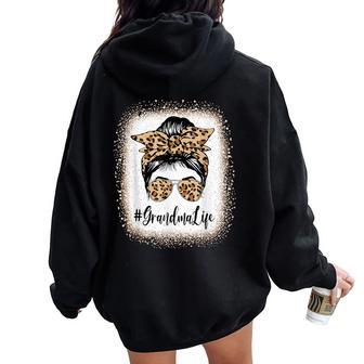 Grandma Life Bleached Leopard Messy Bun Mother's Day Women Oversized Hoodie Back Print - Thegiftio