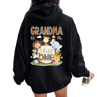 Grandma Of The Wild One First Birthday Safari Woodland Women Oversized Hoodie Back Print - Thegiftio UK