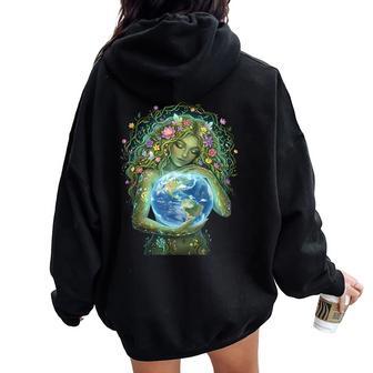 Green Mother Nature Earth Day Earth Mother Planet Nature Women Oversized Hoodie Back Print - Thegiftio