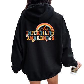 Groovy Infertility Awareness Orange Ribbon Rainbow Women Women Oversized Hoodie Back Print - Thegiftio UK