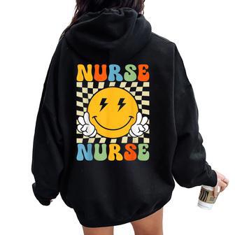 Groovy Nurse For Smile Face Nursing Women Oversized Hoodie Back Print - Thegiftio UK