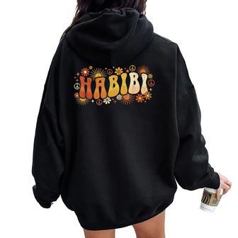 Habibi Retro 70S Typographyintage Flower Hippie Arabic レディース オーバーサイズ パーカー バックプリント - Kawaiitshirt