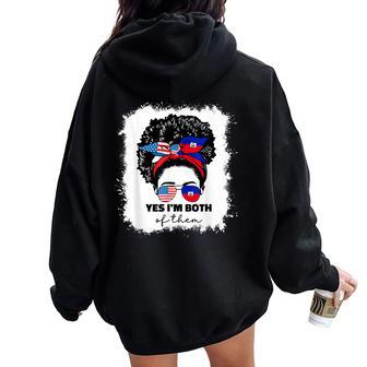 Half Haitian And American America Haiti Usa Flag Girl Afro Women Oversized Hoodie Back Print - Thegiftio UK
