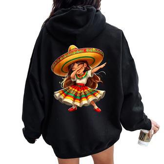 Happy Cinco De Mayo Dabbing Girl Mexican Sombrero Fiesta Women Oversized Hoodie Back Print - Thegiftio