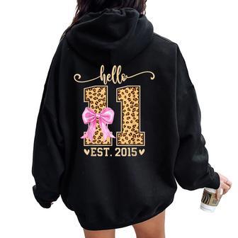 Hello Eleven Est 2015 11Th Birthday Leopard 11 Year Girl Women Oversized Hoodie Back Print - Thegiftio UK
